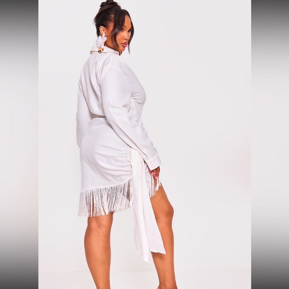 PrettyLittleThing White Fringe Dress